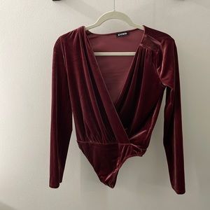 Velvet Surplice Thong Bodysuit
